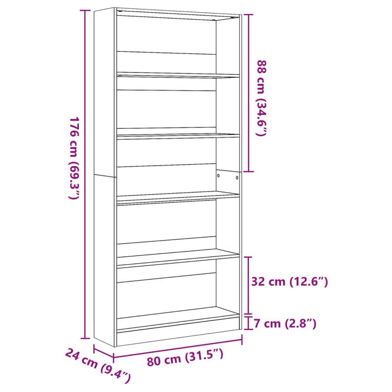 Bücherregal Altholz-Optik 80x24x176 cm Holzwerkstoff