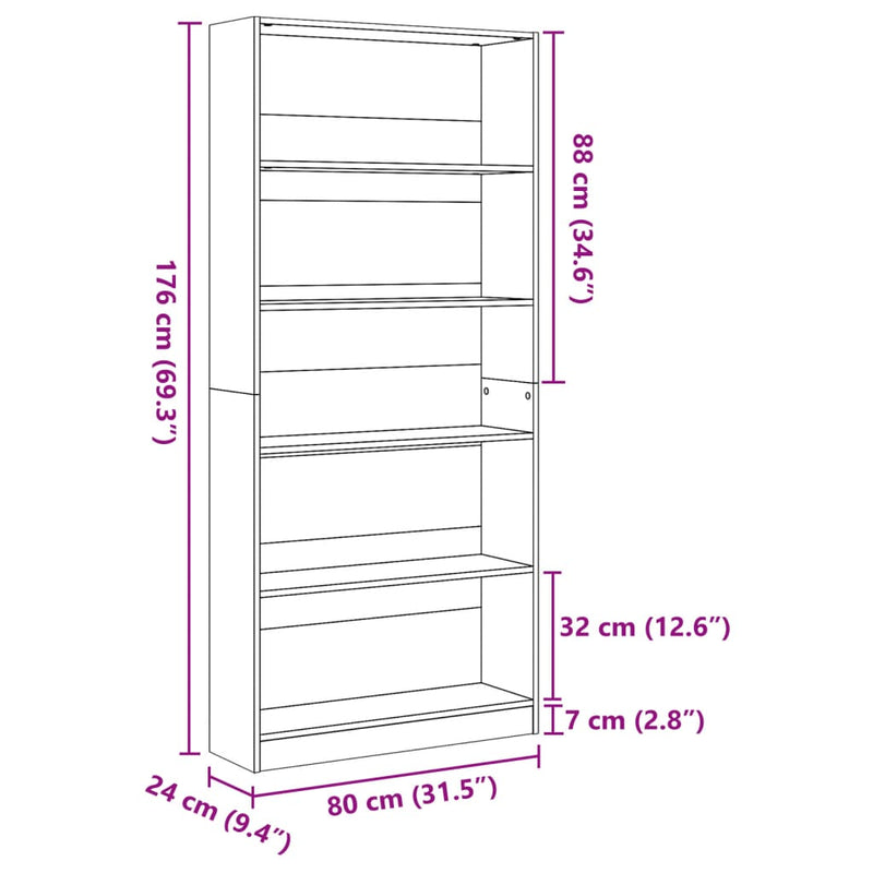 Bücherregal Artisan-Eiche 80x24x176 cm Holzwerkstoff