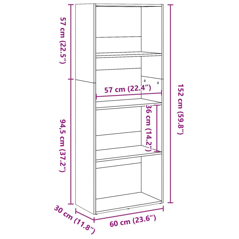 Bücherregal Grau Sonoma 60x30x152 cm Holzwerkstoff