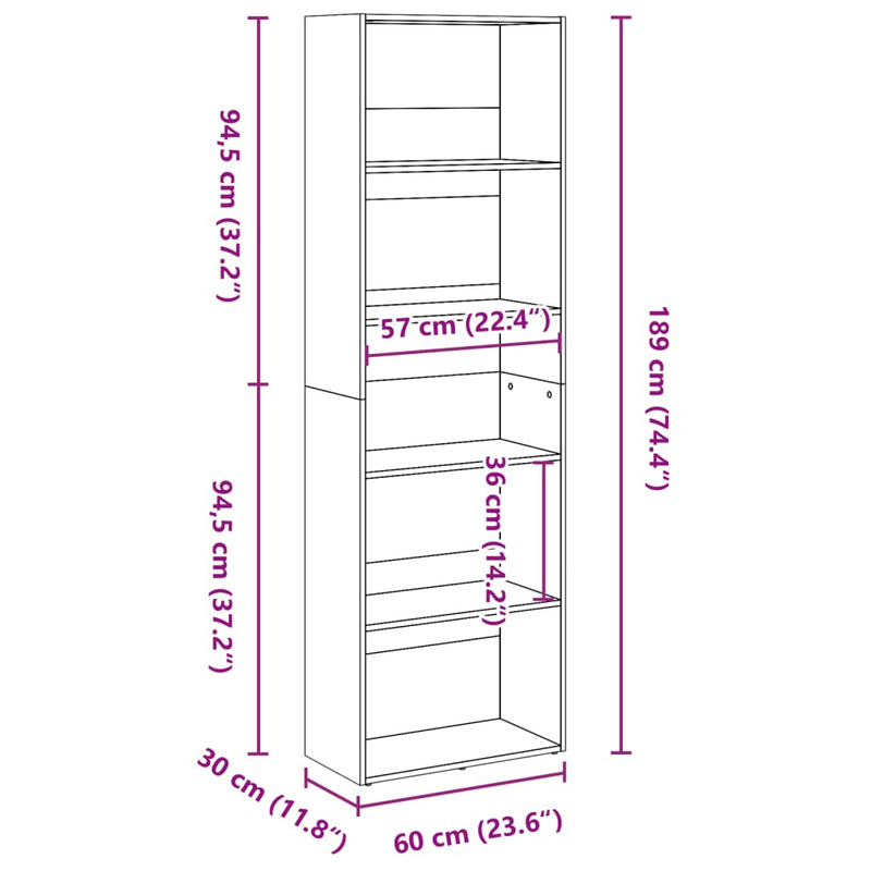 Bücherregal Sonoma-Eiche 60x30x189 cm Holzwerkstoff