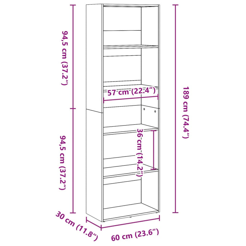 Bücherregal Altholz-Optik 60x30x189 cm Holzwerkstoff