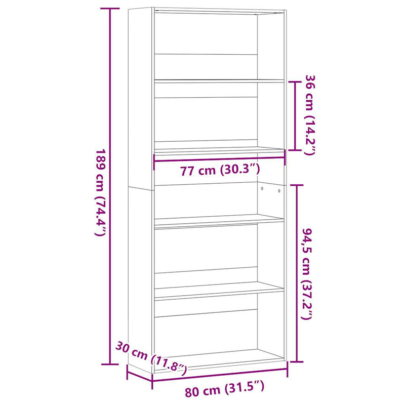 Bücherregal Sonoma-Eiche 80x30x189 cm Holzwerkstoff