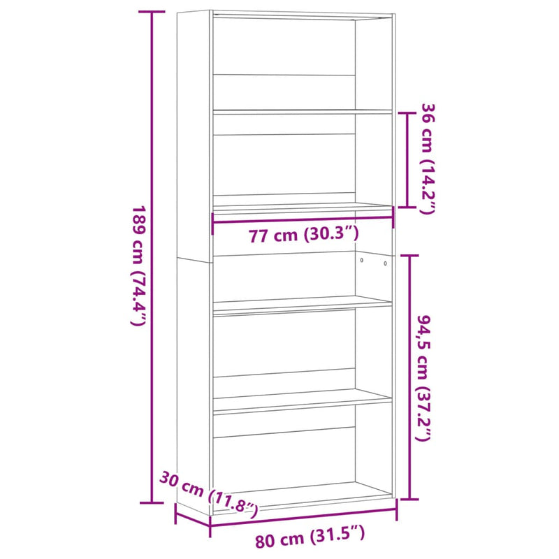 Bücherregal Artisan-Eiche 80x30x189 cm Holzwerkstoff