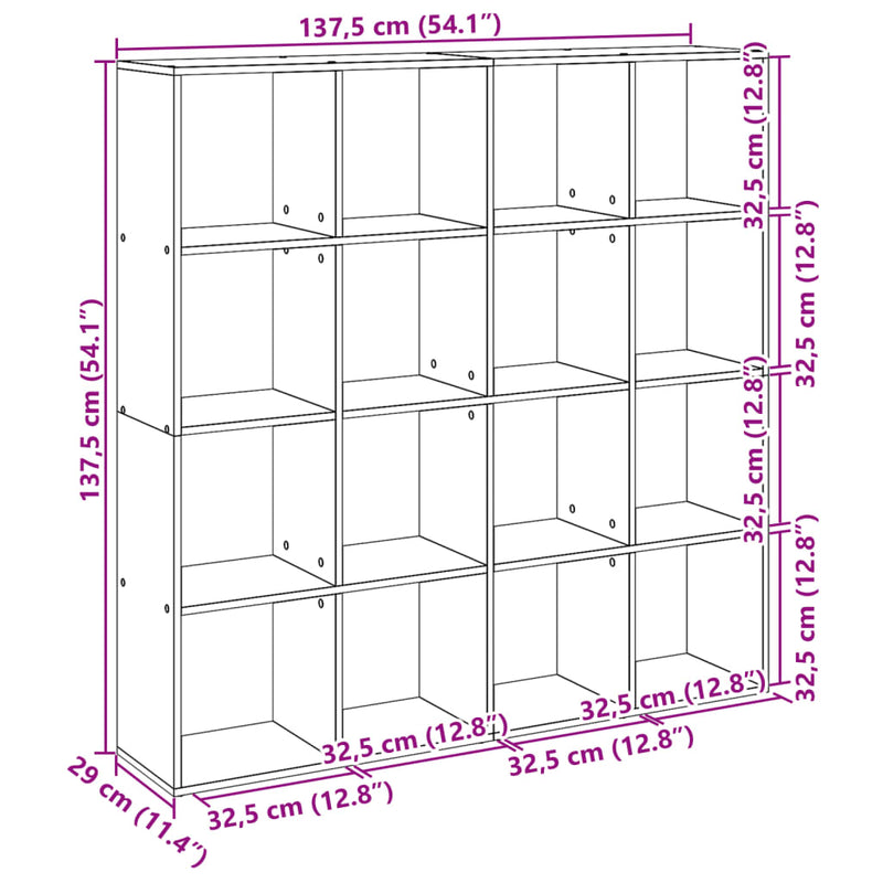 Bücherregal Schwarz 137,5x29x137,5 cm Holzwerkstoff