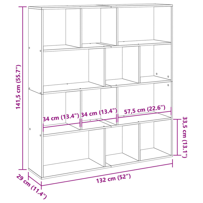 Bücherregal Braun Eichen-Optik 132x29x141,5 cm Holzwerkstoff