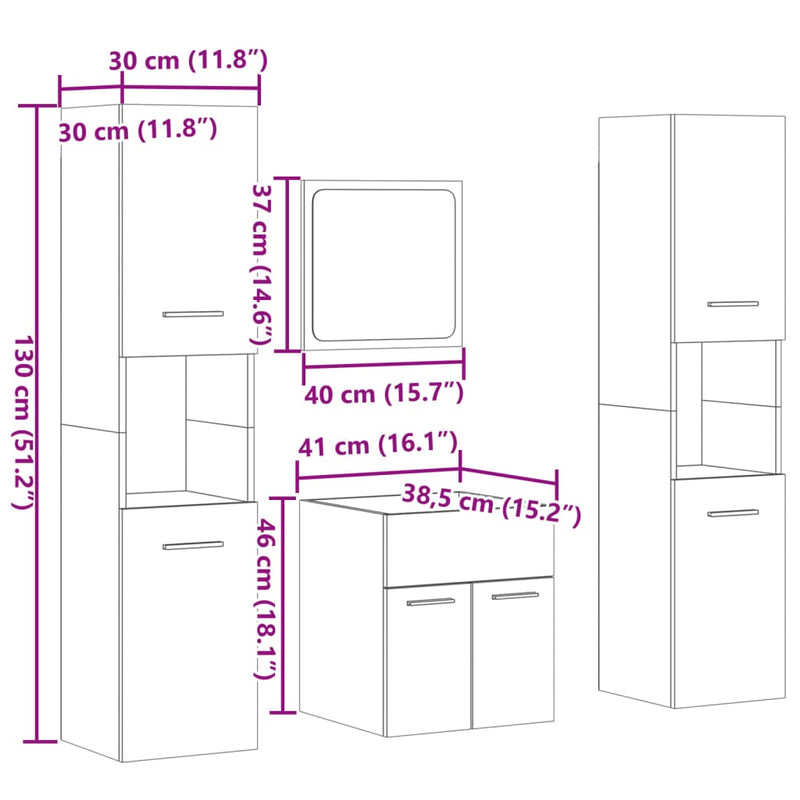 4-tlg. Badmöbel-Set Betongrau Holzwerkstoff