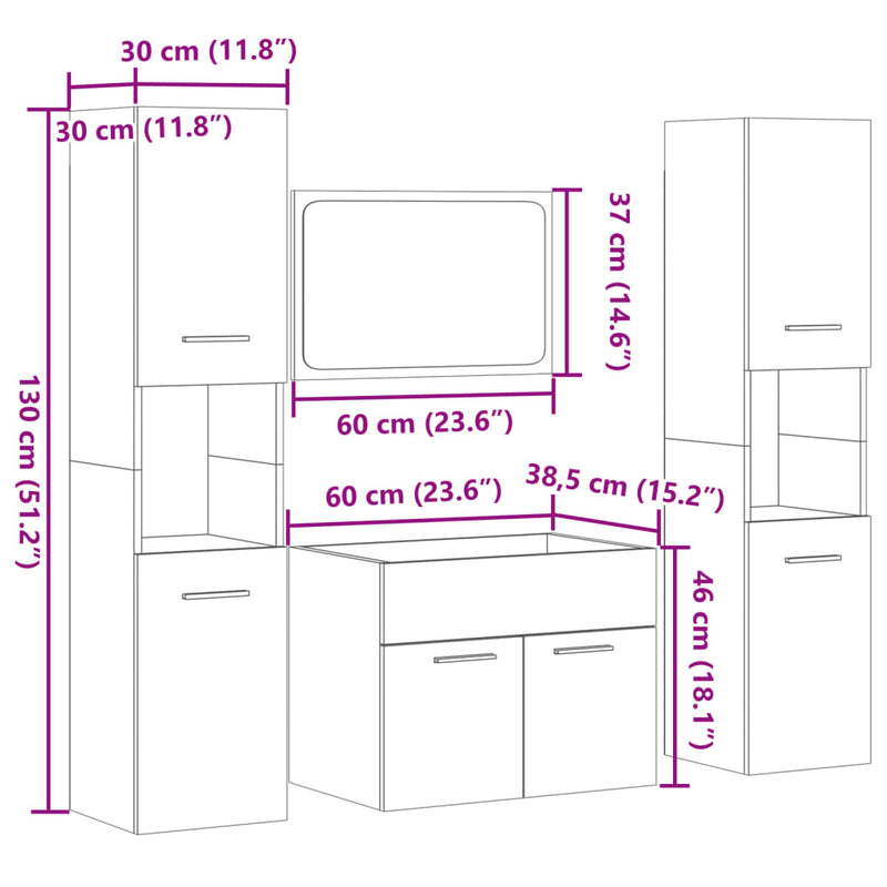 4-tlg. Badmöbel-Set Sonoma-Eiche Holzwerkstoff