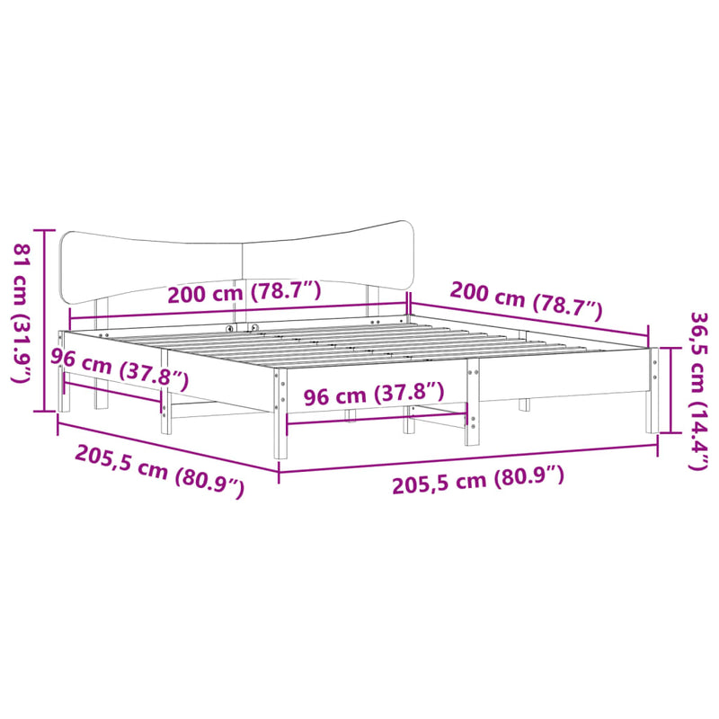 Massivholzbett ohne Matratze Weiß 200x200 cm Kiefernholz