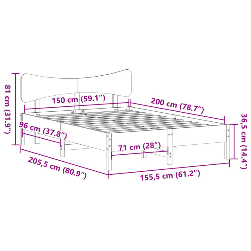 Massivholzbett ohne Matratze 150x200 cm Kiefernholz