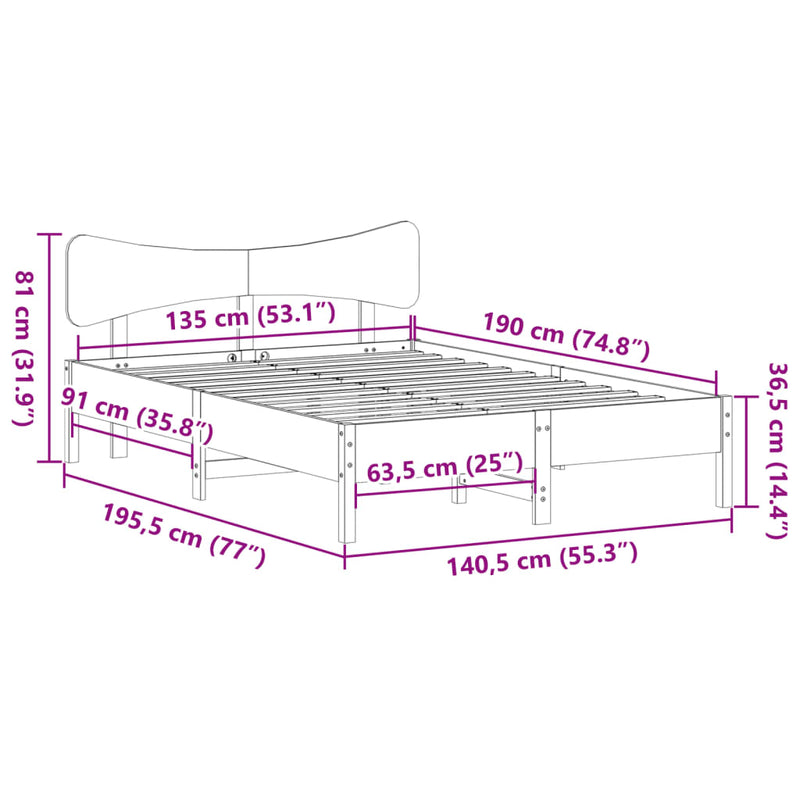 Massivholzbett ohne Matratze 135x190 cm Kiefernholz