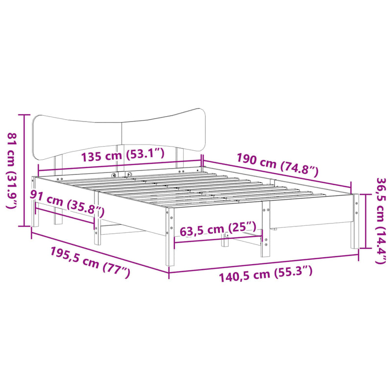 Massivholzbett ohne Matratze Wachsbraun 135x190 cm Kiefernholz