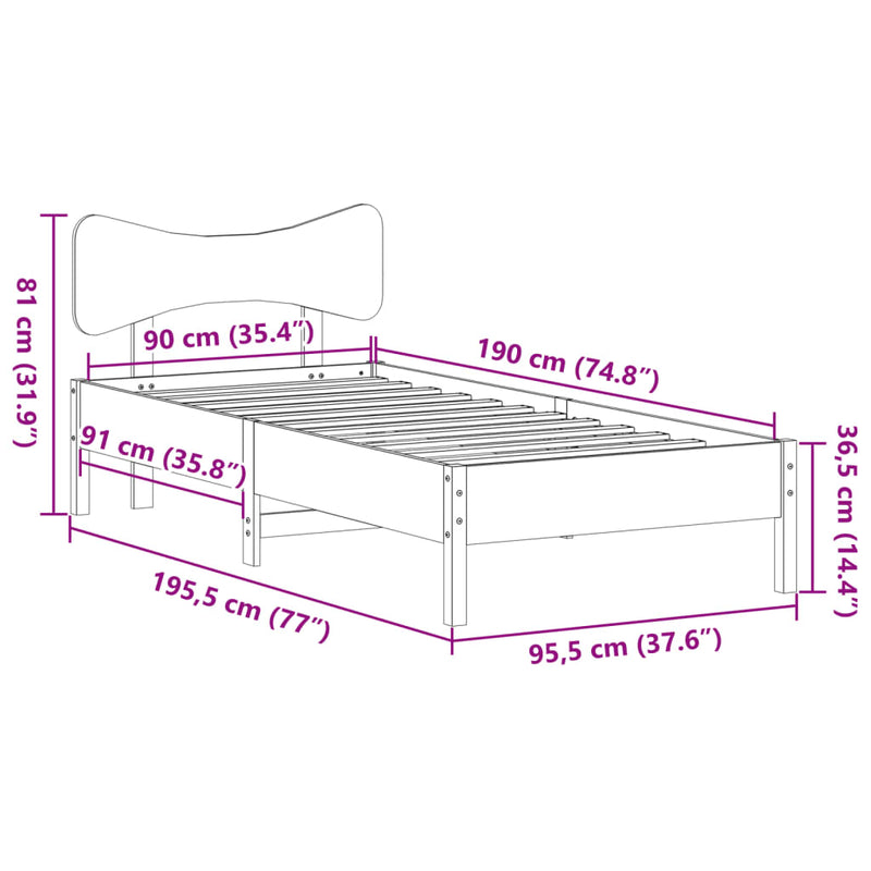 Massivholzbett ohne Matratze Wachsbraun 90x190 cm Kiefernholz