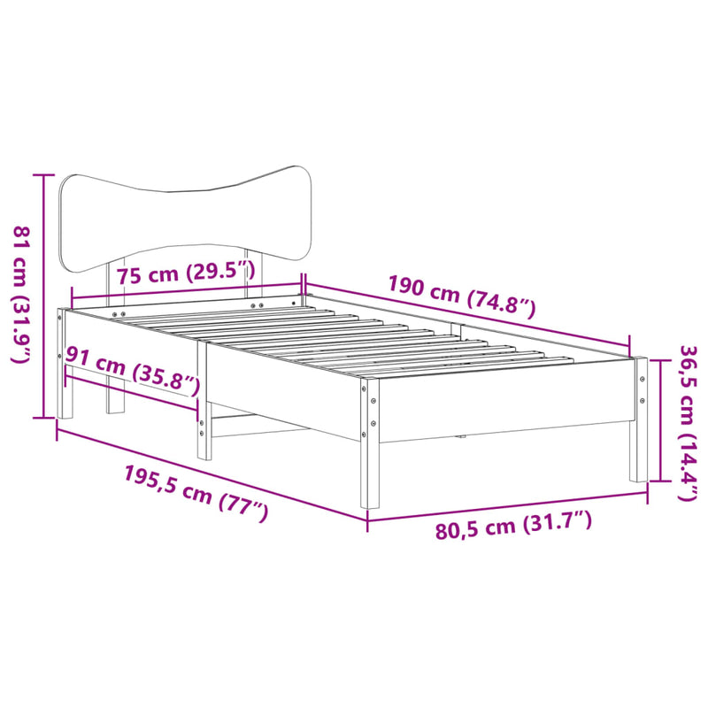 Massivholzbett ohne Matratze 75x190 cm Kiefernholz