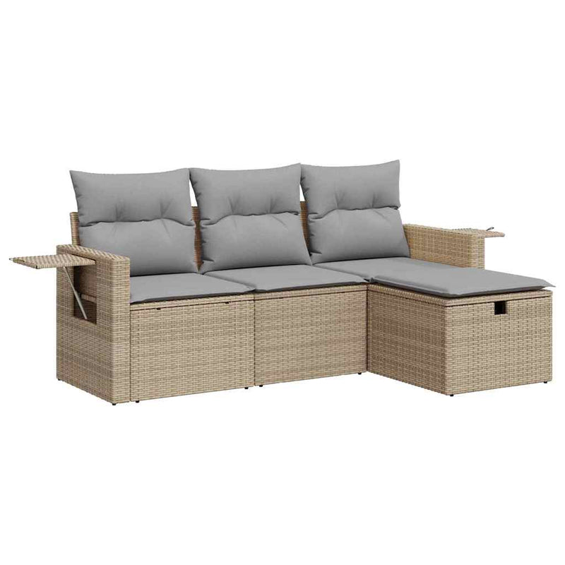 4-tlg. Garten-Sofagarnitur mit Kissen Beige Poly Rattan