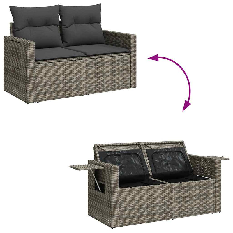 4-tlg. Garten-Sofagarnitur mit Kissen Grau Poly Rattan