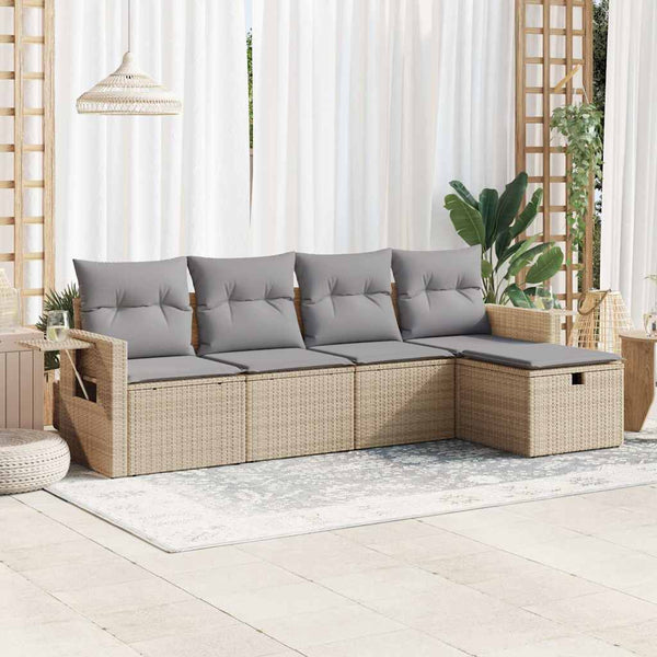 5-tlg. Garten-Sofagarnitur mit Kissen Beige Poly Rattan