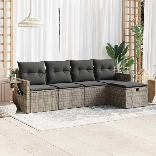 5-tlg. Garten-Sofagarnitur mit Kissen Grau Poly Rattan