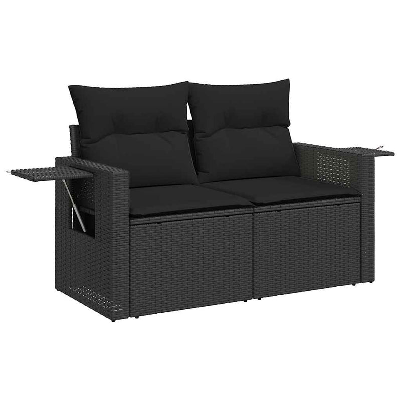 6-tlg. Garten-Sofagarnitur mit Kissen Schwarz Poly Rattan