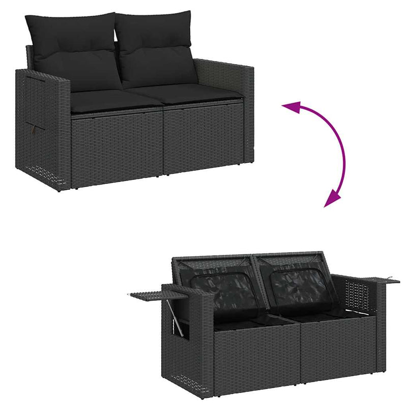 6-tlg. Garten-Sofagarnitur mit Kissen Schwarz Poly Rattan