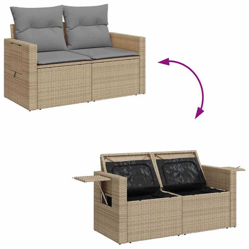 6-tlg. Garten-Sofagarnitur mit Kissen Beige Poly Rattan