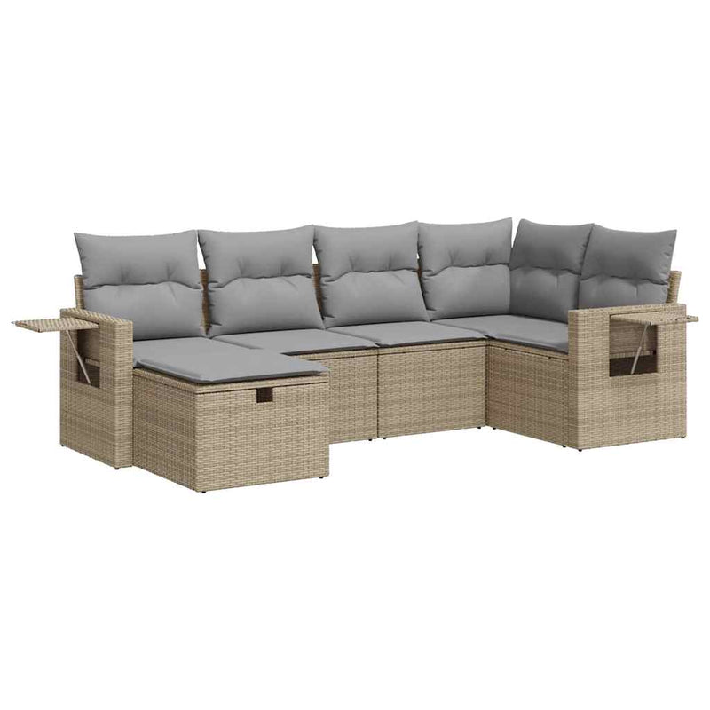 6-tlg. Garten-Sofagarnitur mit Kissen Beige Poly Rattan