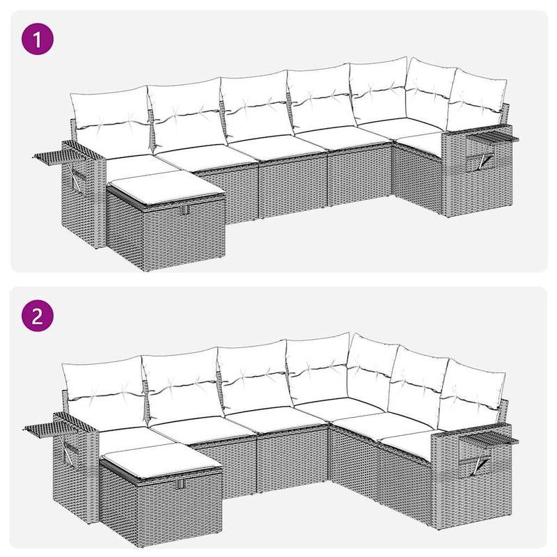 7-tlg. Garten-Sofagarnitur mit Kissen Schwarz Poly Rattan