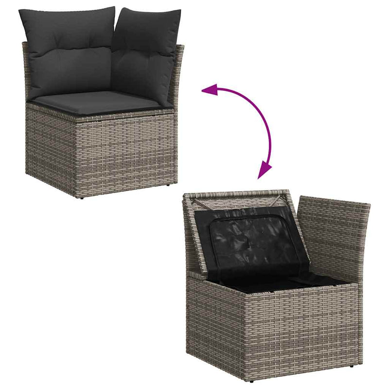 8-tlg. Garten-Sofagarnitur mit Kissen Grau Poly Rattan