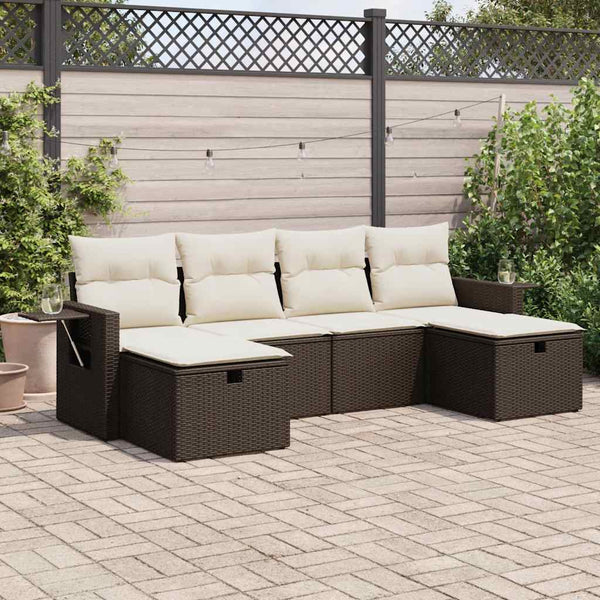 6-tlg. Garten-Sofagarnitur mit Kissen Braun Poly Rattan