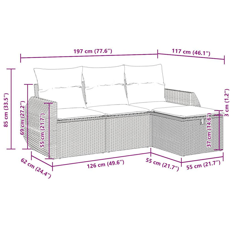 4-tlg. Garten-Sofagarnitur mit Kissen Schwarz Poly Rattan