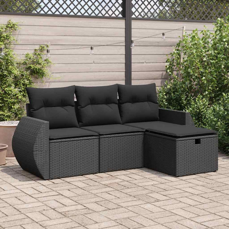 4-tlg. Garten-Sofagarnitur mit Kissen Schwarz Poly Rattan