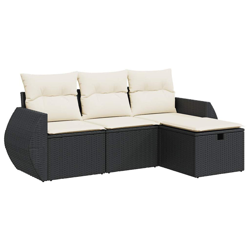 4-tlg. Garten-Sofagarnitur mit Kissen Schwarz Poly Rattan