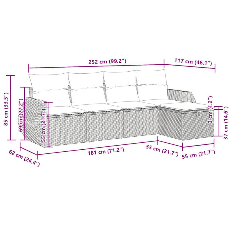 5-tlg. Garten-Sofagarnitur mit Kissen Schwarz Poly Rattan