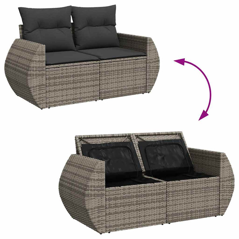 5-tlg. Garten-Sofagarnitur mit Kissen Grau Poly Rattan