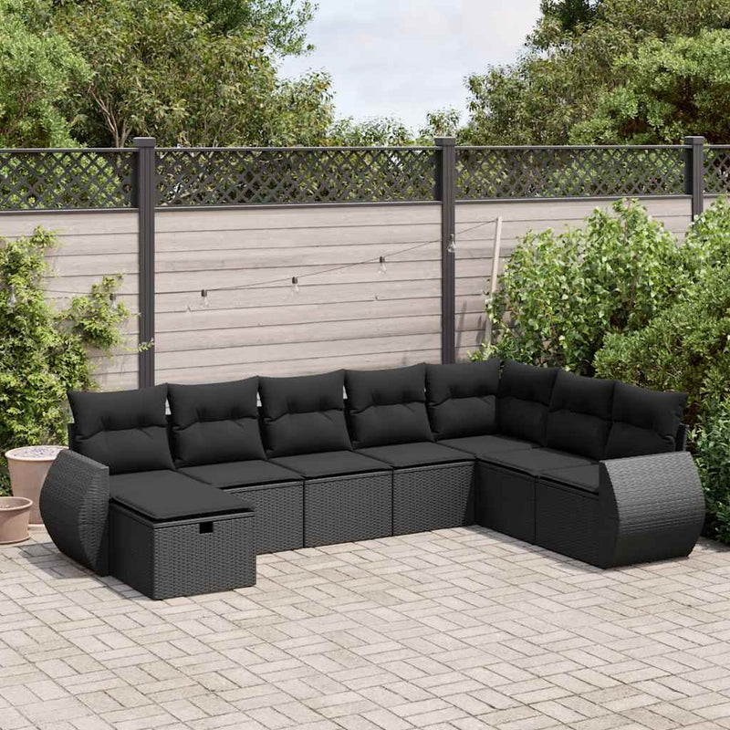 8-tlg. Garten-Sofagarnitur mit Kissen Schwarz Poly Rattan