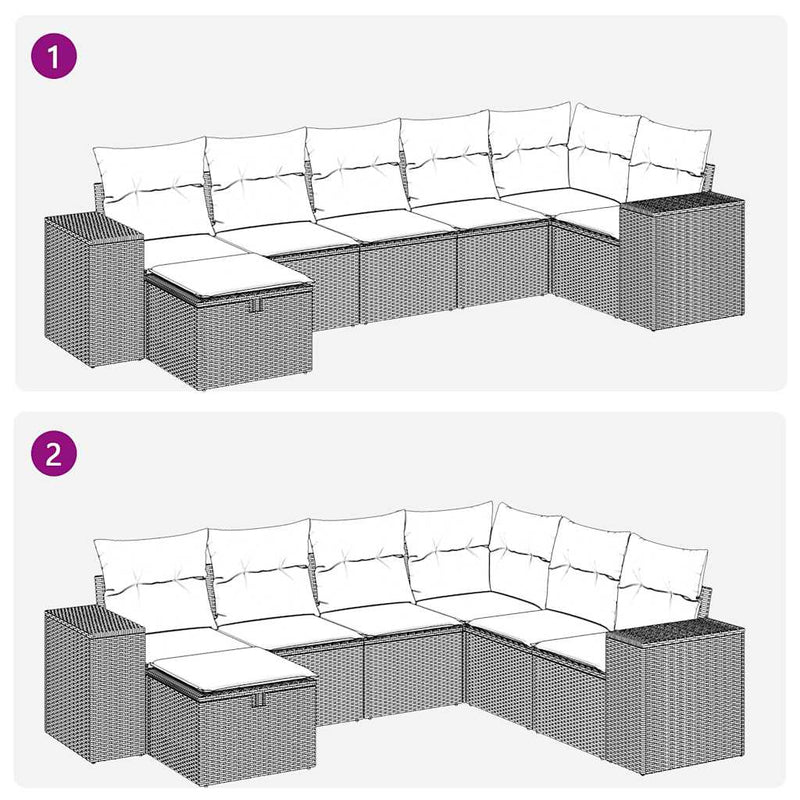 7-tlg. Garten-Sofagarnitur mit Kissen Schwarz Poly Rattan