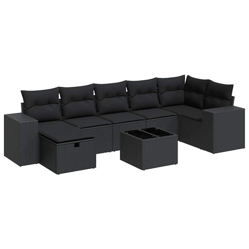 8-tlg. Garten-Sofagarnitur mit Kissen Schwarz Poly Rattan