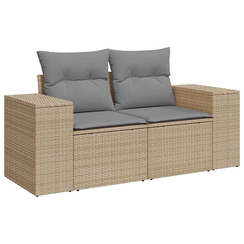 9-tlg. Garten-Sofagarnitur mit Kissen Beige Poly Rattan