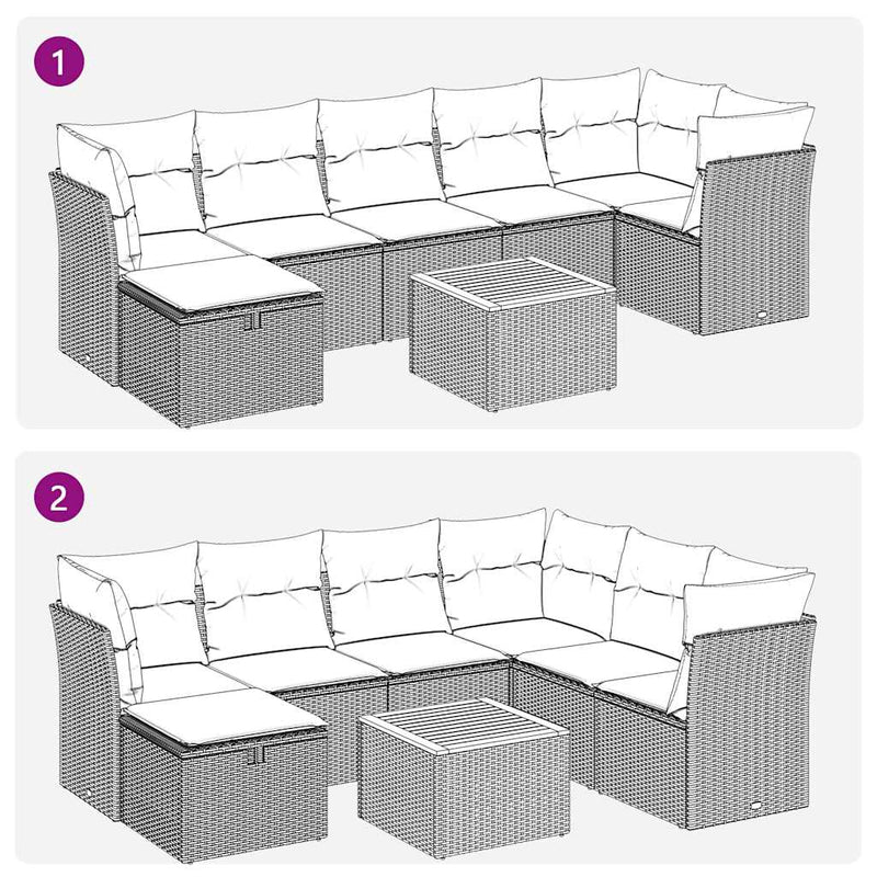 8-tlg. Garten-Sofagarnitur mit Kissen Schwarz Poly Rattan