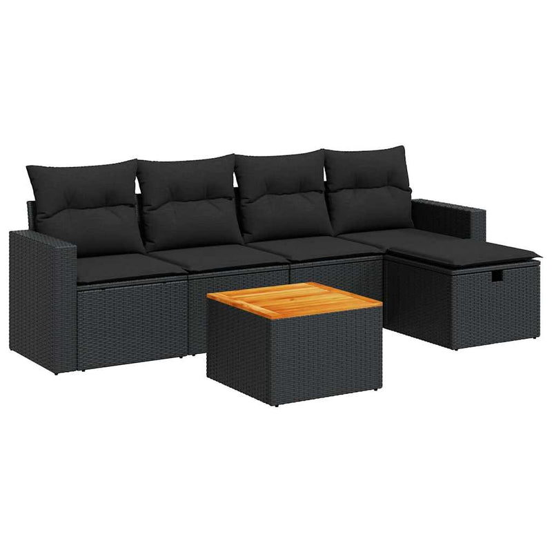 6-tlg. Garten-Sofagarnitur mit Kissen Schwarz Poly Rattan