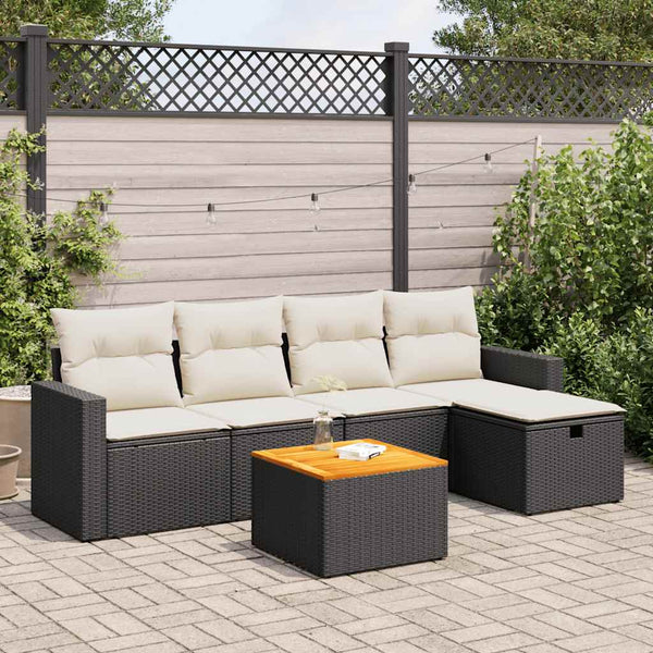 6-tlg. Garten-Sofagarnitur mit Kissen Schwarz Poly Rattan