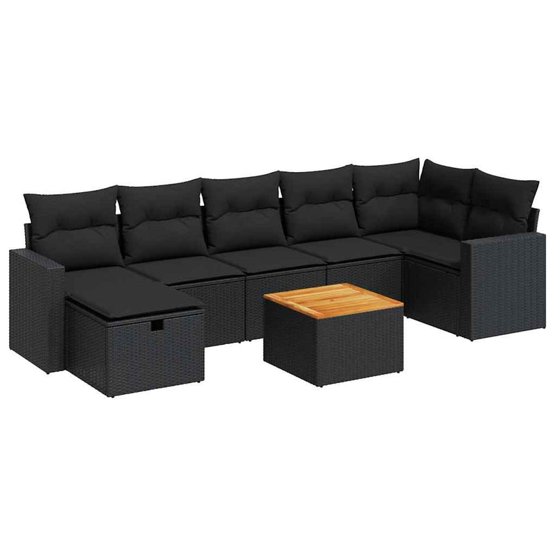 8-tlg. Garten-Sofagarnitur mit Kissen Schwarz Poly Rattan