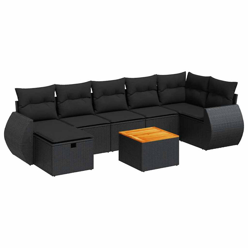 8-tlg. Garten-Sofagarnitur mit Kissen Schwarz Poly Rattan