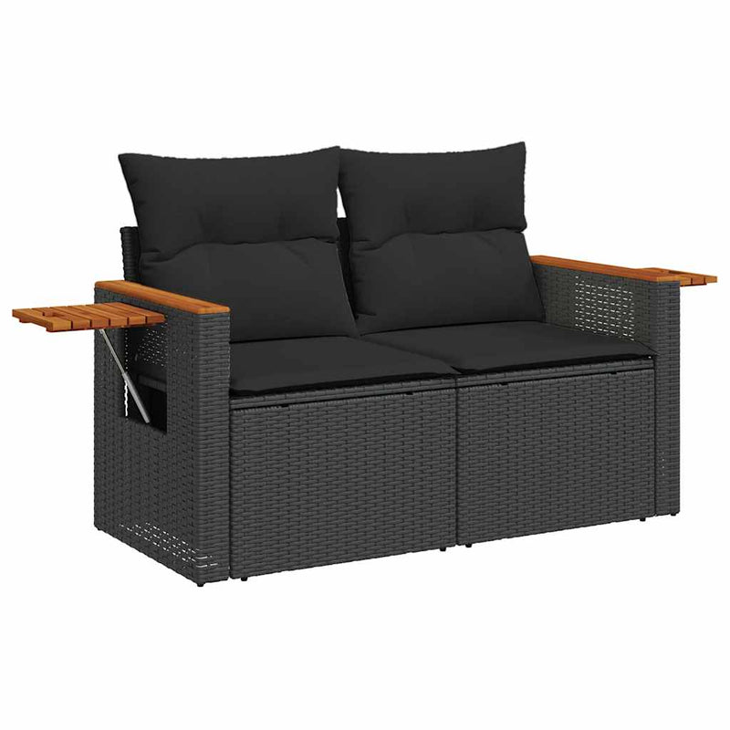 8-tlg. Garten-Sofagarnitur mit Kissen Schwarz Poly Rattan