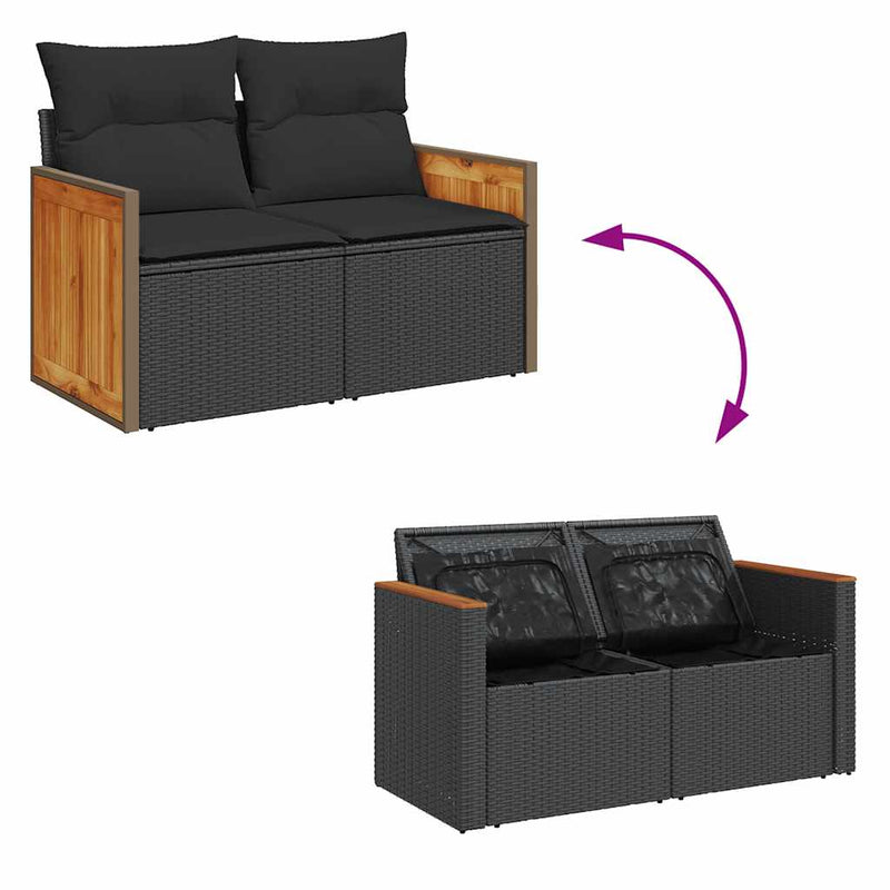 4-tlg. Garten-Sofagarnitur mit Kissen Schwarz Poly Rattan