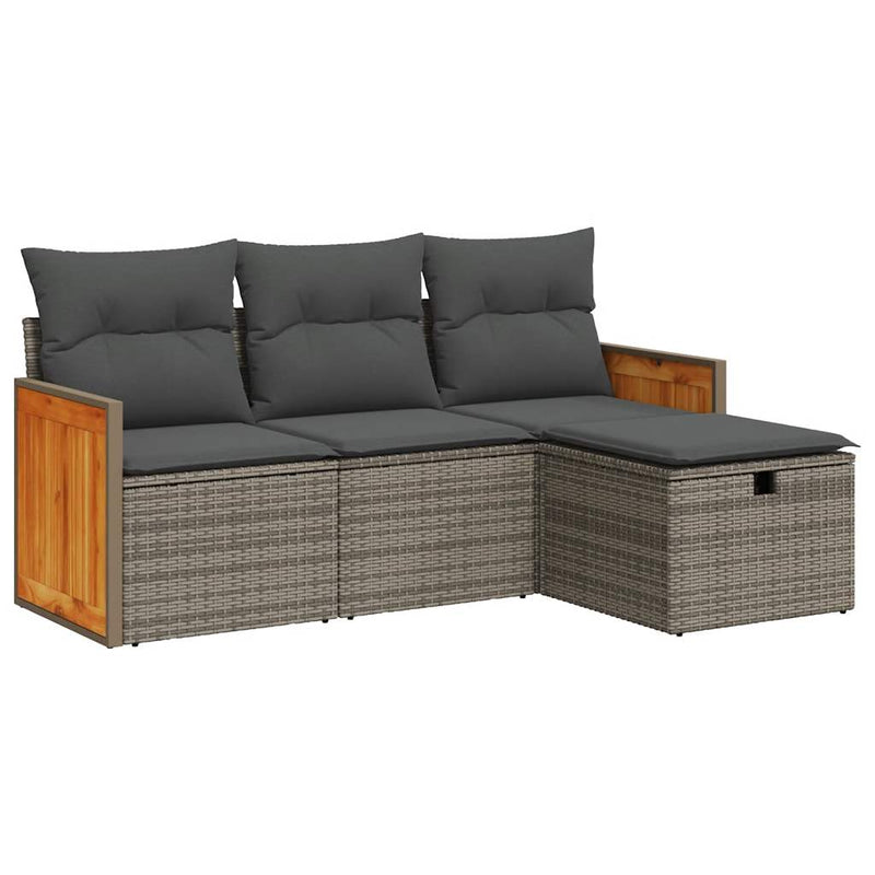 4-tlg. Garten-Sofagarnitur mit Kissen Grau Poly Rattan