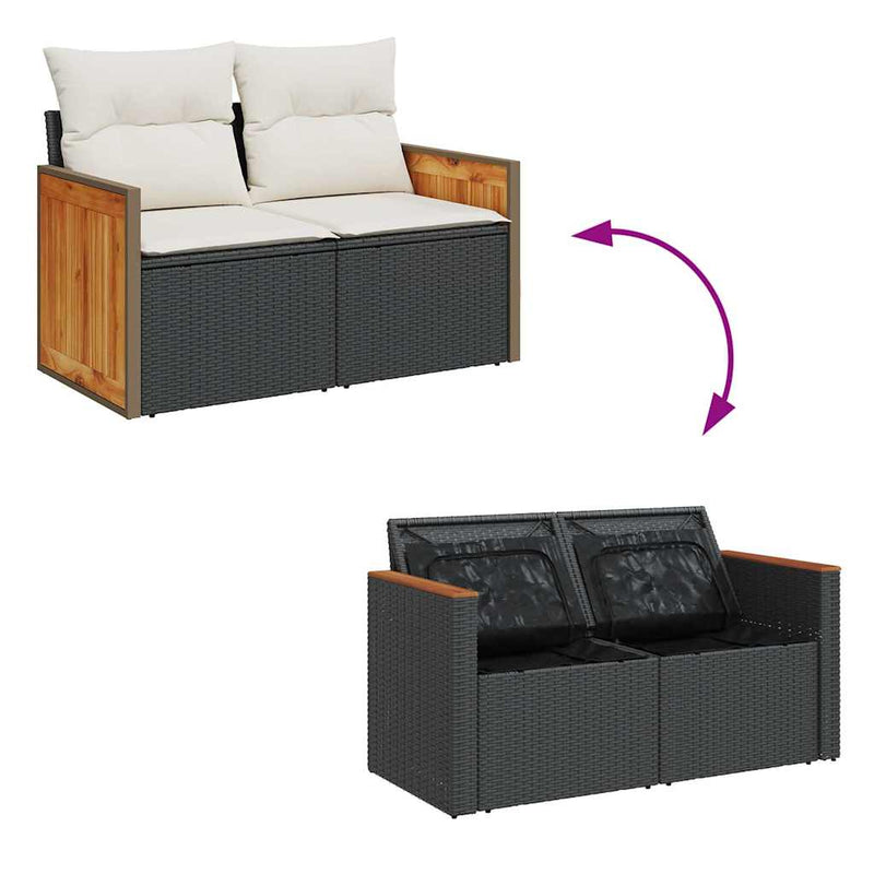 5-tlg. Garten-Sofagarnitur mit Kissen Schwarz Poly Rattan