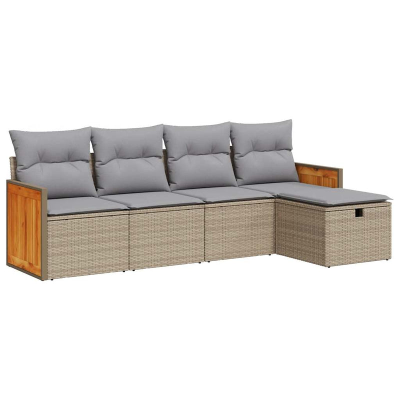 5-tlg. Garten-Sofagarnitur mit Kissen Beige Poly Rattan