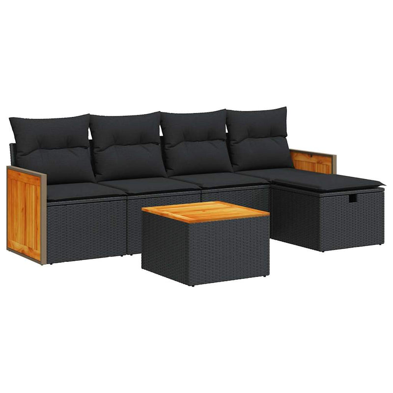 6-tlg. Garten-Sofagarnitur mit Kissen Schwarz Poly Rattan