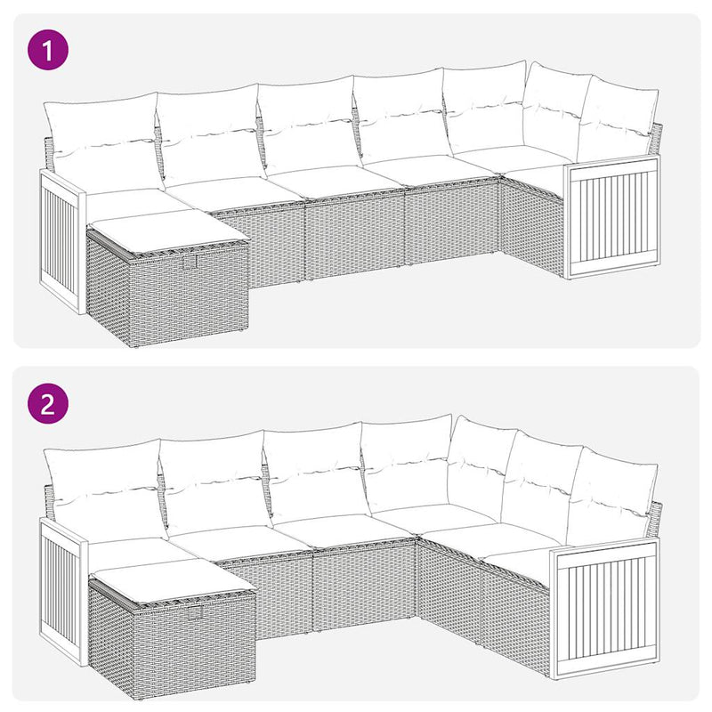 7-tlg. Garten-Sofagarnitur mit Kissen Schwarz Poly Rattan