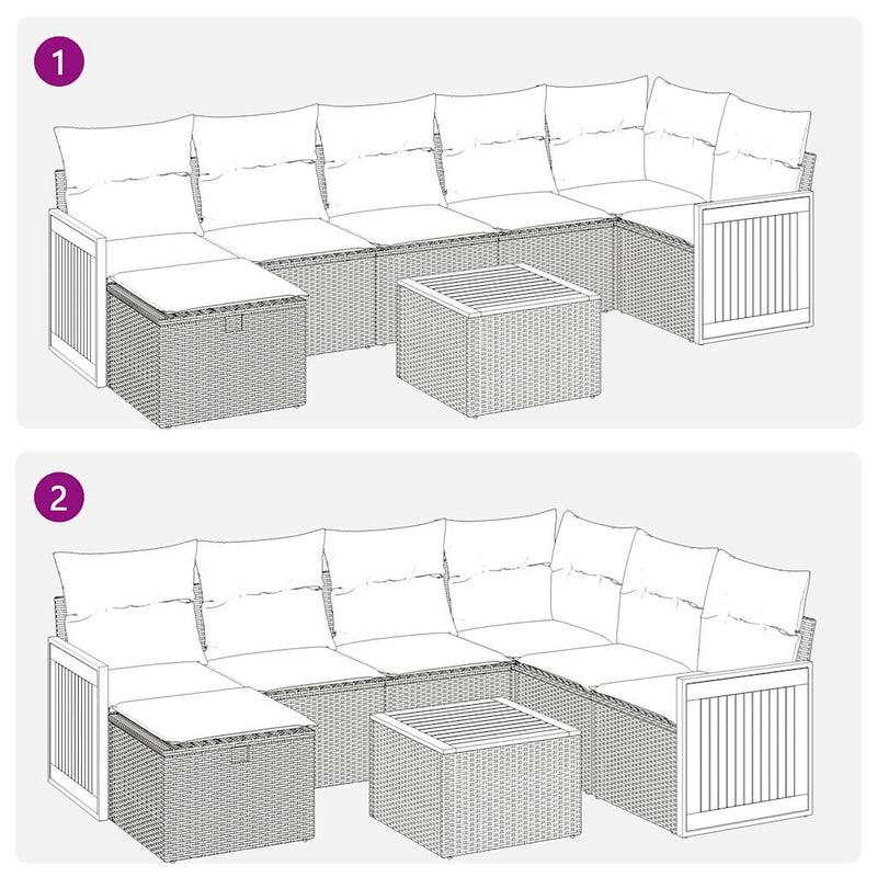 8-tlg. Garten-Sofagarnitur mit Kissen Grau Poly Rattan